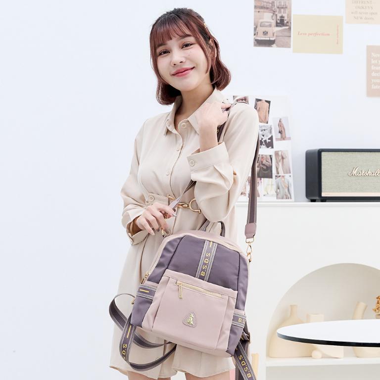 B.S.D.S冰山袋鼠 - 非常莓好 - 織帶拼接多層兩用後背包 - 藕紫灰【7011-GU】