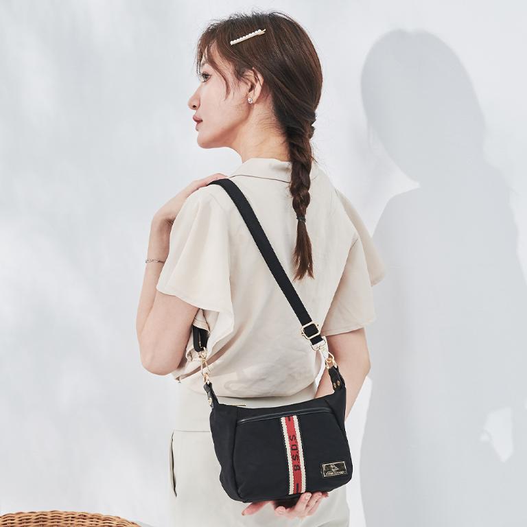 B.S.D.S冰山袋鼠 - 非常莓好 - 織帶拼接輕巧實搭小包 - 紅磚黑【8011-KR】