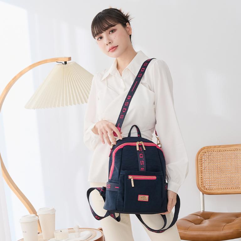 B.S.D.S冰山袋鼠 - 非常莓好 - 織帶拼接多層兩用後背包 - 莓果藍【8009-BP】