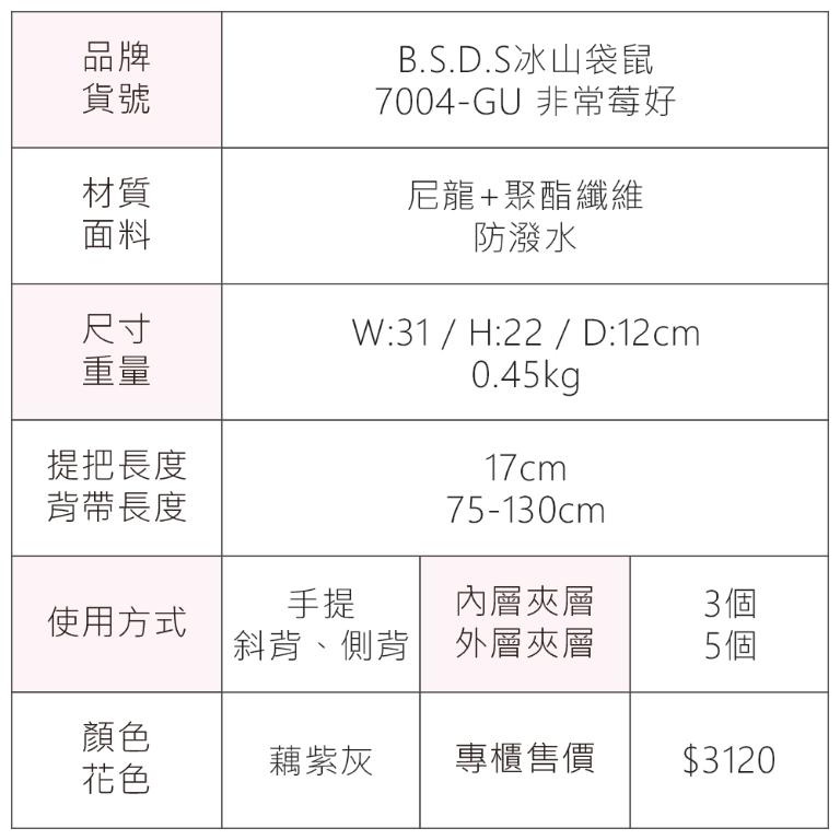 B.S.D.S冰山袋鼠 - 非常莓好 - 織帶拼接兩用購物包 - 藕紫灰【7004-GU】