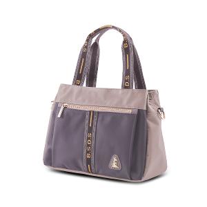 B.S.D.S冰山袋鼠 - 非常莓好 - 織帶拼接兩用購物包 - 藕紫灰【7004-GU】