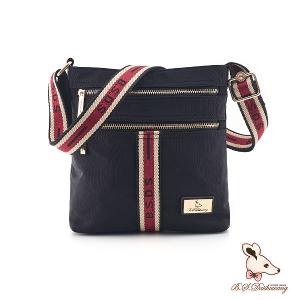 B.S.D.S冰山袋鼠 - 非常莓好 - 織帶拼接直式輕量斜背包 - 紅磚黑【8008-KR】