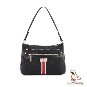 B.S.D.S冰山袋鼠 - 非常莓好 - 織帶拼接實搭斜肩包 - 紅磚黑【8022-KR】