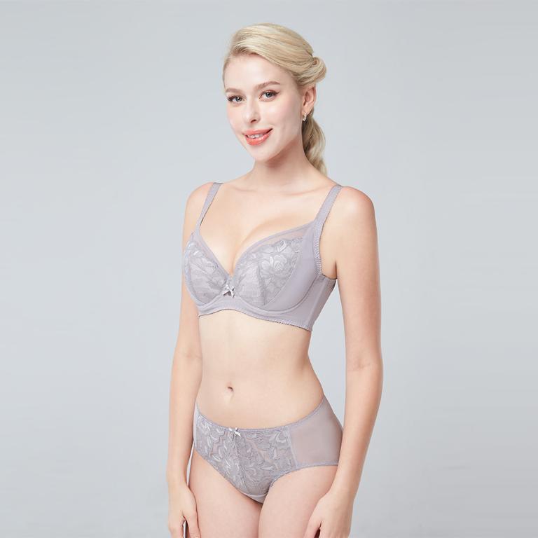 【思薇爾】挺玩美系列E-H罩調整型蕾絲集中包覆大罩塑身女內衣(淺紫灰)