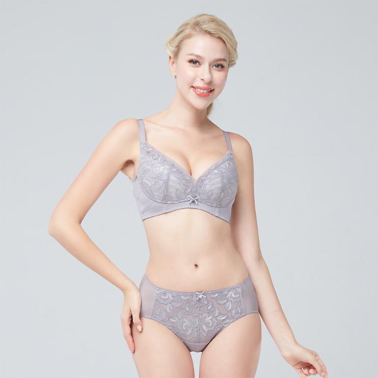 【思薇爾】挺玩美系列B-F罩無鋼圈調整型蕾絲集中包覆塑身女內衣(淺紫灰)