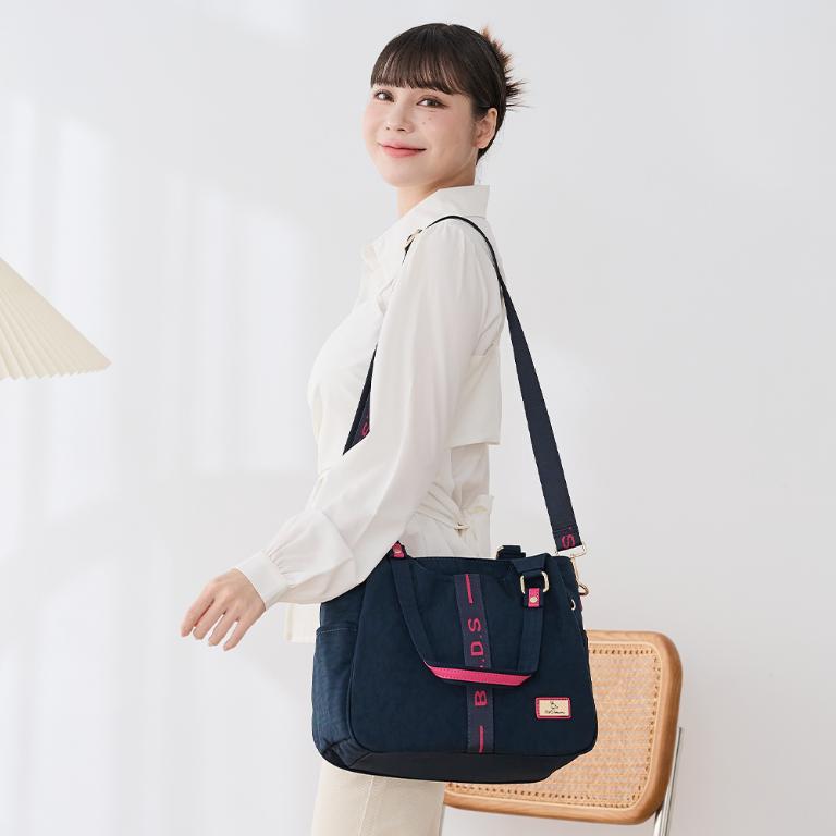 B.S.D.S冰山袋鼠 - 非常莓好 - 織帶拼接兩用托特包 - 莓果藍【8002-BP】