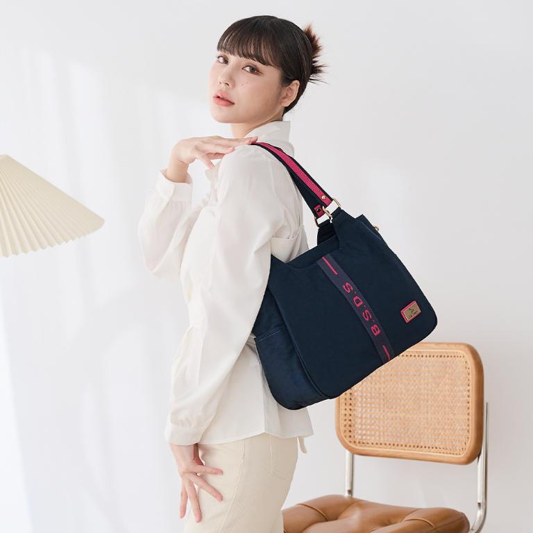 B.S.D.S冰山袋鼠 - 非常莓好 - 織帶拼接兩用托特包 - 莓果藍【8002-BP】
