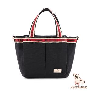 B.S.D.S冰山袋鼠 - 非常莓好 - 織帶拼接多層購物包 - 紅磚黑【8019-KR】