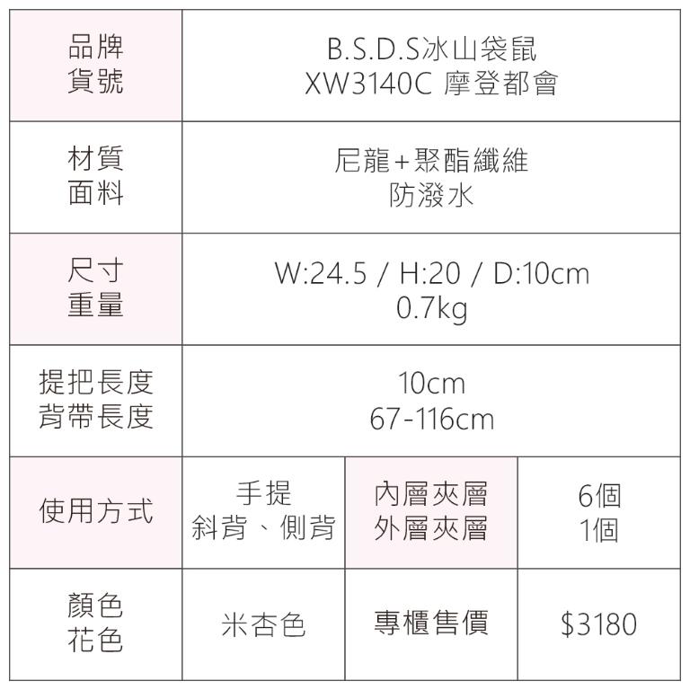 B.S.D.S冰山袋鼠 - 摩登都會 - 品牌刺繡兩用手提包 - 米杏色【XW3140C】