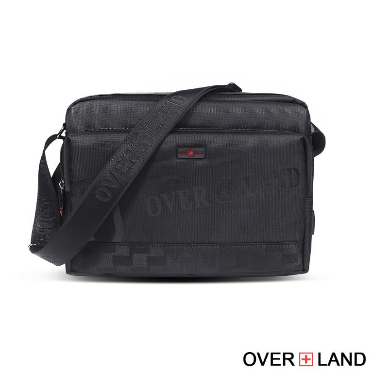 OVERLAND - 美式十字軍 - LOGO浮印格紋拼接斜背包(大/L) - 5732
