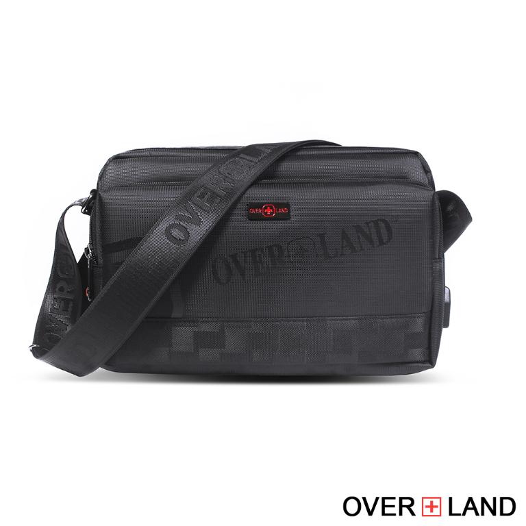 OVERLAND - 美式十字軍 - LOGO浮印格紋拼接斜背包(中/M) - 5715