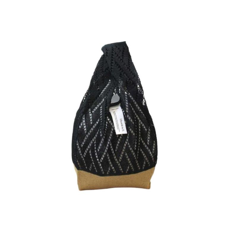 ThinKniT 撞色編織外出包（黑咖）