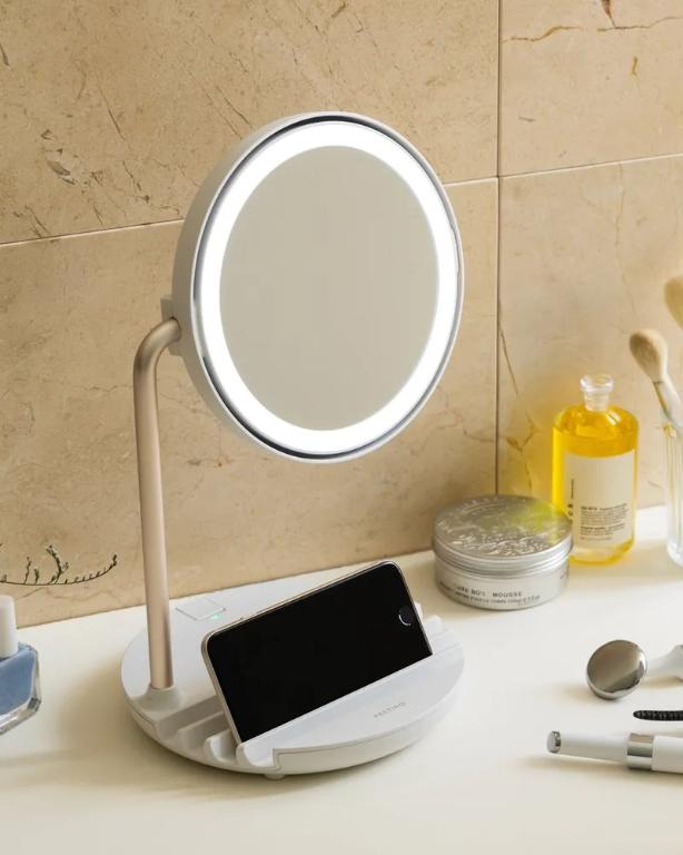 日本recolte 麗克特 Festino LED Fan Mirror 柔光微風化妝鏡 SMHB-032 簡約白