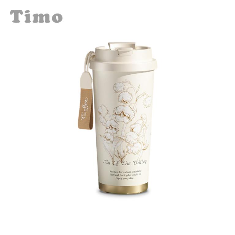 【Timo】雅瓷花語陶瓷內膽兩用保溫咖啡杯 500ml(2入組)