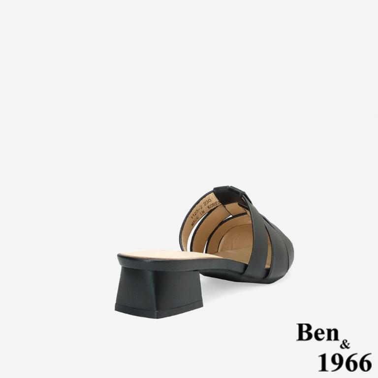 Ben&1966高級頭層牛皮編織尖頭穆勒拖-黑(256171)