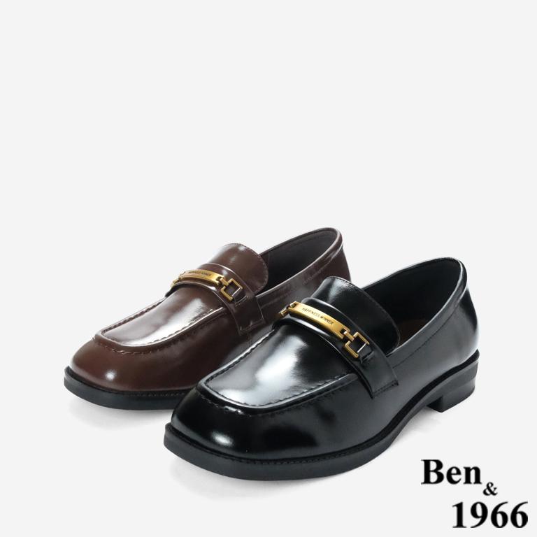 Ben&1966高級牛油皮個性方頭舒適樂福鞋-黑(256121)