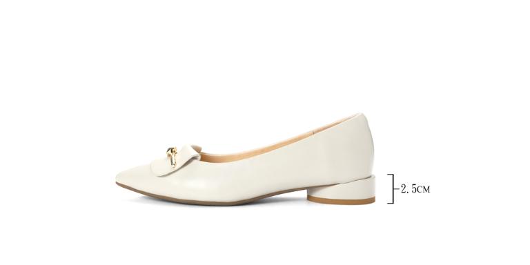 Ben&1966高級打蠟羊皮金釦尖頭低跟包鞋-米白(256152)