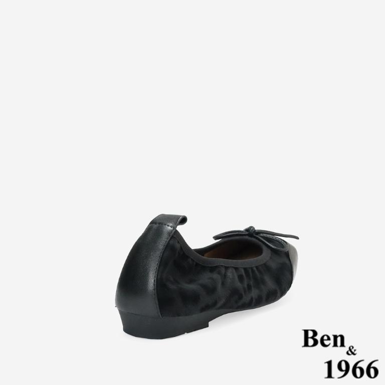 Ben&1966時尚豹紋牛皮蝴蝶結方頭包鞋-黑(256331)