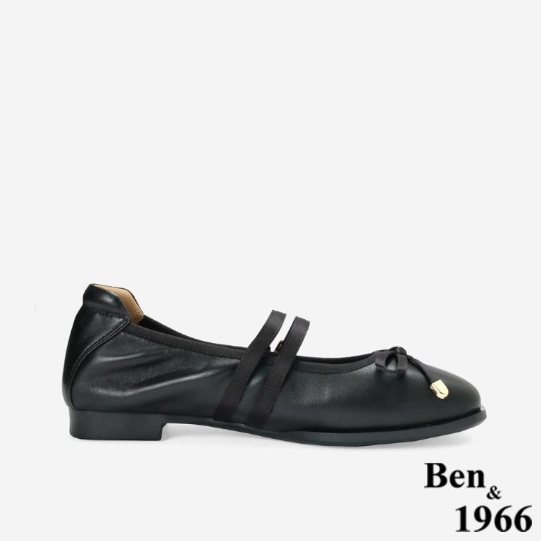 Ben&1966柔軟羊皮優雅蝴蝶結方頭包鞋-黑(256321)