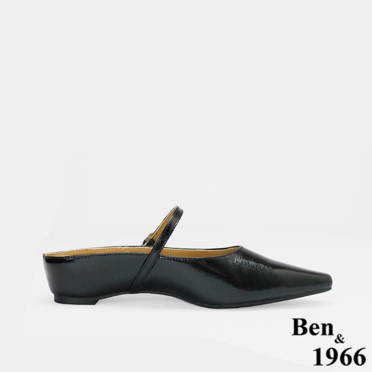 Ben&1966高級頭層牛皮質感優雅內增高穆勒拖-黑(256271)