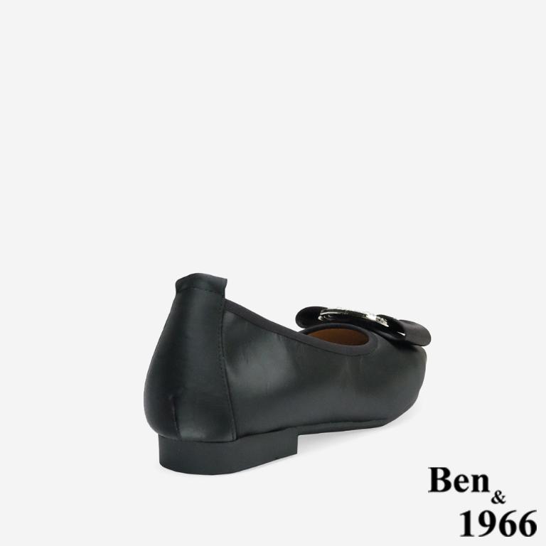 Ben&1966柔軟絲綢羊皮優雅鑽釦方頭包鞋-黑(256251)