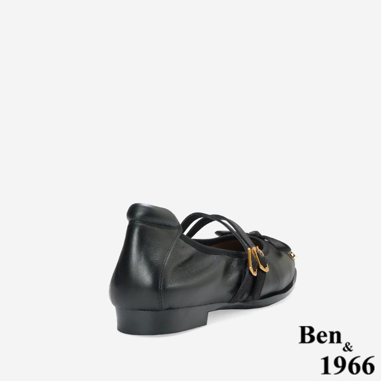 Ben&1966柔軟羊皮優雅蝴蝶結方頭包鞋-黑(256321)