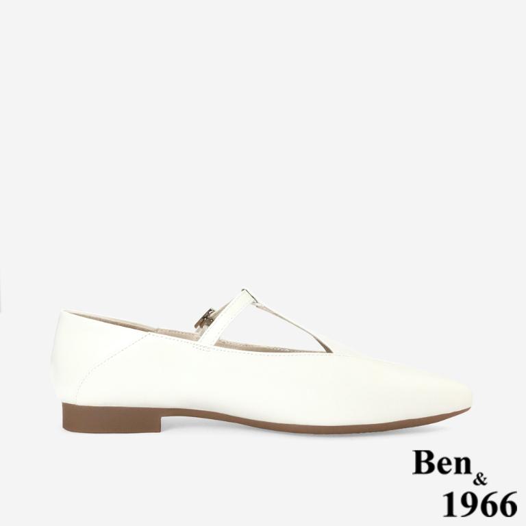 Ben&1966高級牛油皮氣質韓系尖頭瑪莉珍鞋-白色(256302)