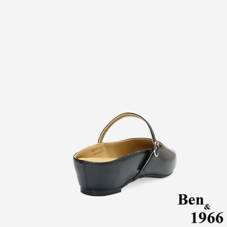 Ben&1966高級頭層牛皮質感優雅內增高穆勒拖-黑(256271)