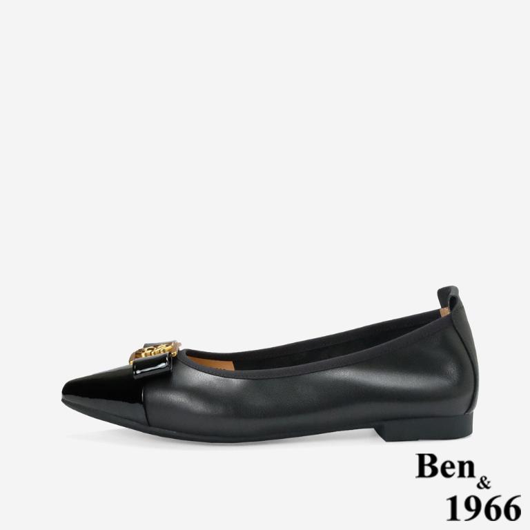Ben&1966高級頭層牛皮優雅尖頭包鞋-黑(256281)