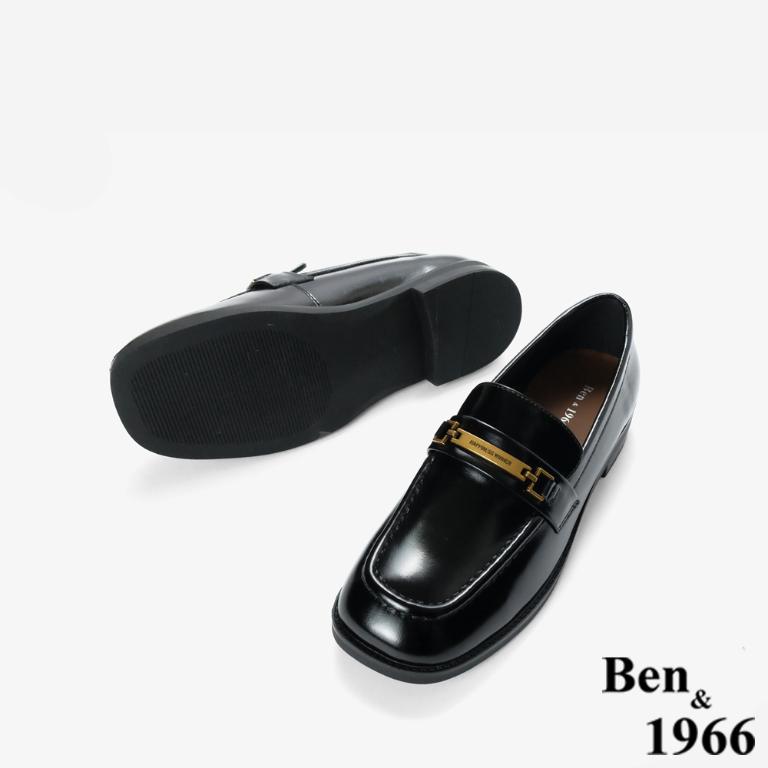 Ben&1966高級牛油皮個性方頭舒適樂福鞋-黑(256121)