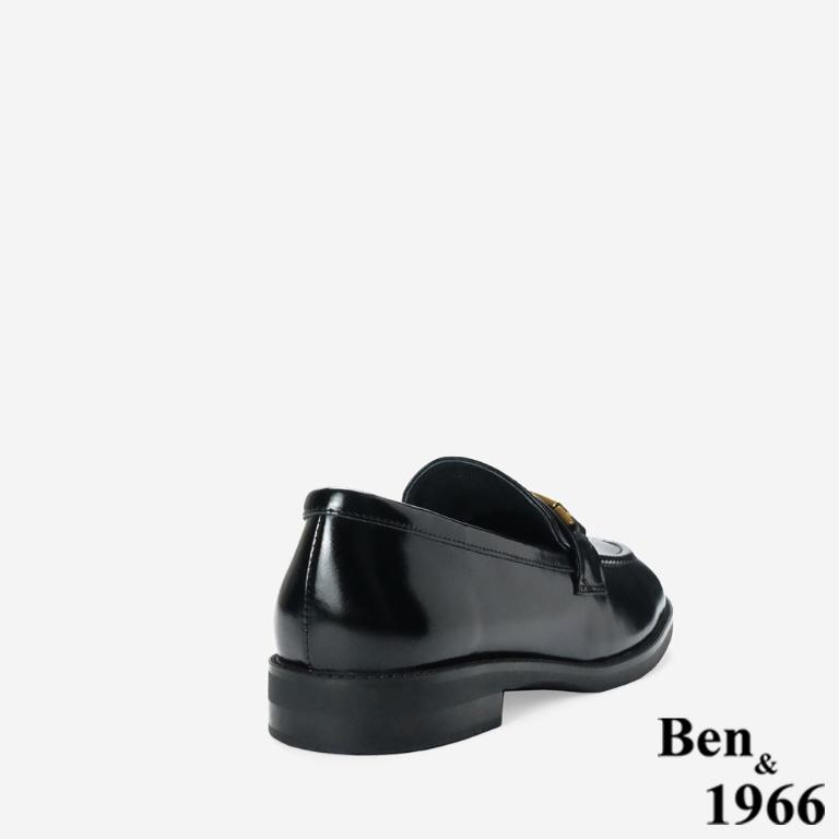 Ben&1966高級牛油皮個性方頭舒適樂福鞋-黑(256121)