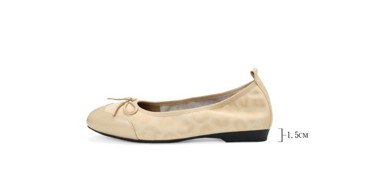 Ben&1966時尚豹紋牛皮蝴蝶結方頭包鞋-杏色(256332)