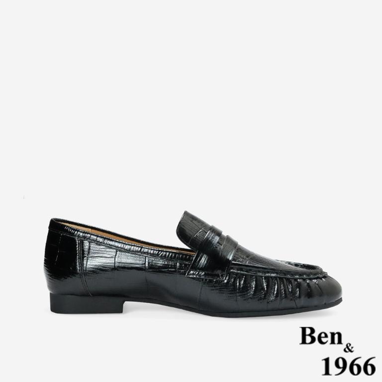 Ben&1966高級頭層牛皮簡約個性樂福鞋-黑(256291)