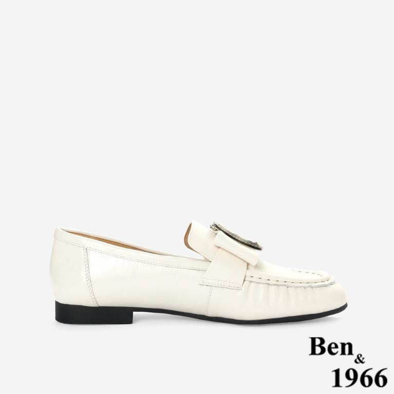 Ben&1966高級頭層牛皮個性方釦樂福鞋-米白(256132)