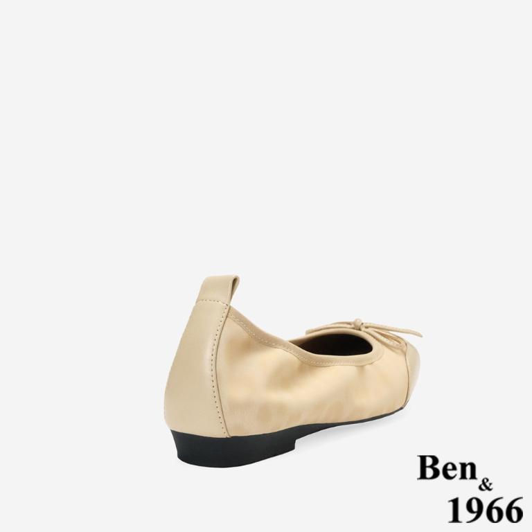 Ben&1966時尚豹紋牛皮蝴蝶結方頭包鞋-杏色(256332)