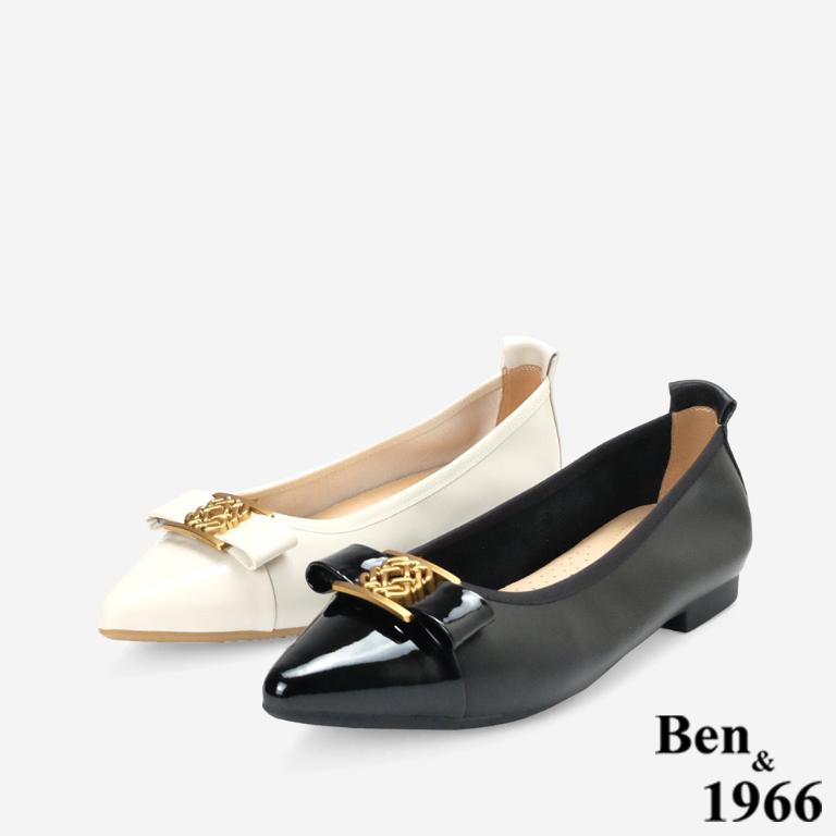 Ben&1966高級頭層牛皮優雅尖頭包鞋-黑(256281)