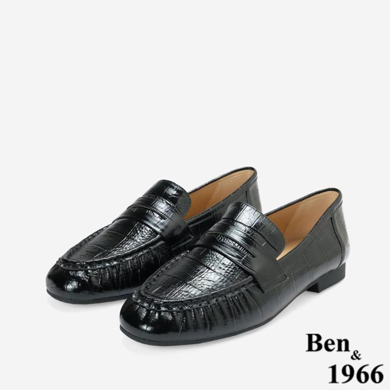 Ben&1966高級頭層牛皮簡約個性樂福鞋-黑(256291)