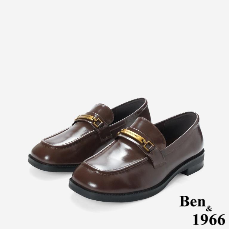 Ben&1966高級牛油皮個性方頭舒適樂福鞋-咖啡(256122)