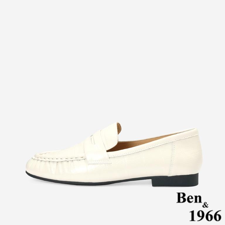Ben&1966高級頭層牛皮簡約個性樂福鞋-米白(256292)