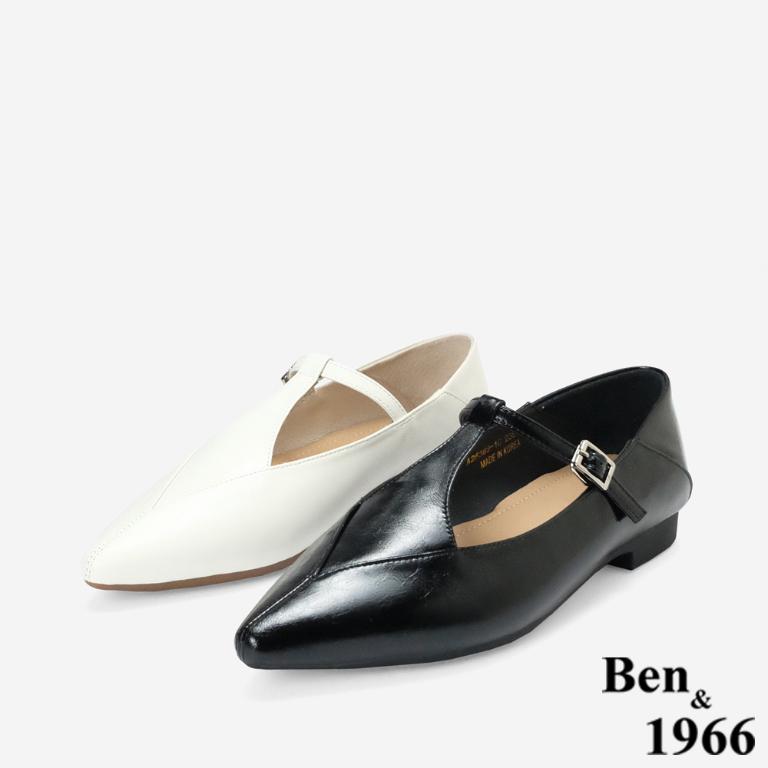 Ben&1966高級牛油皮氣質韓系尖頭瑪莉珍鞋-黑(256301)