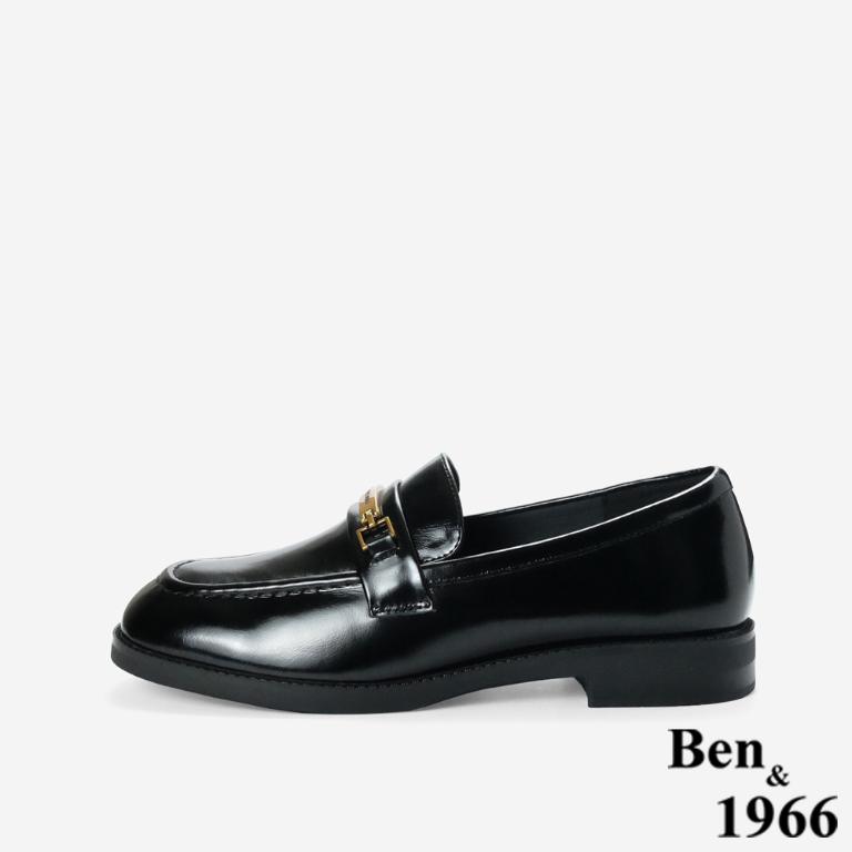 Ben&1966高級牛油皮個性方頭舒適樂福鞋-黑(256121)