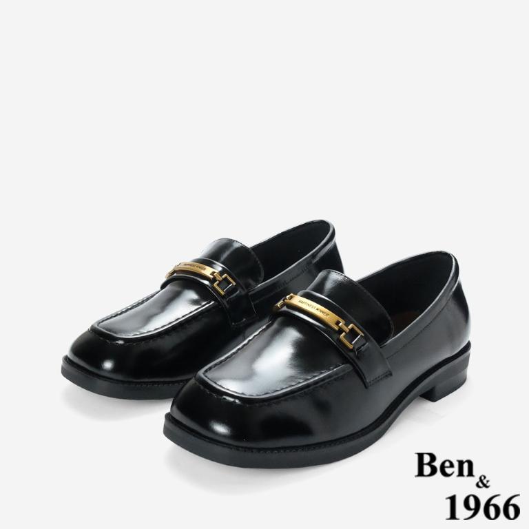 Ben&1966高級牛油皮個性方頭舒適樂福鞋-黑(256121)