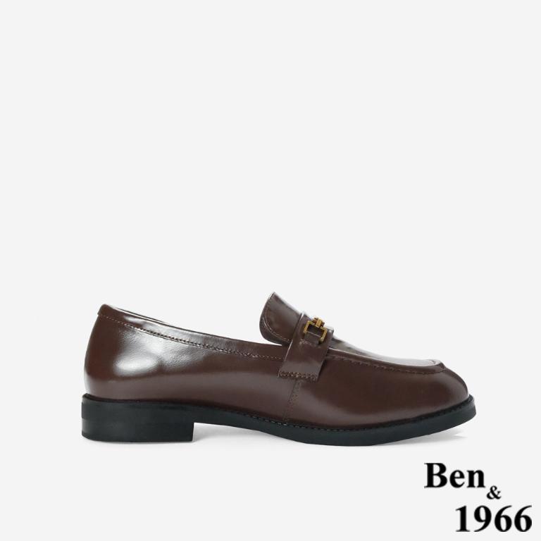 Ben&1966高級牛油皮個性方頭舒適樂福鞋-咖啡(256122)