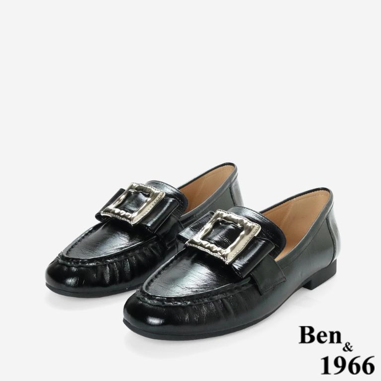 Ben&1966高級頭層牛皮個性方釦樂福鞋-黑(256131)