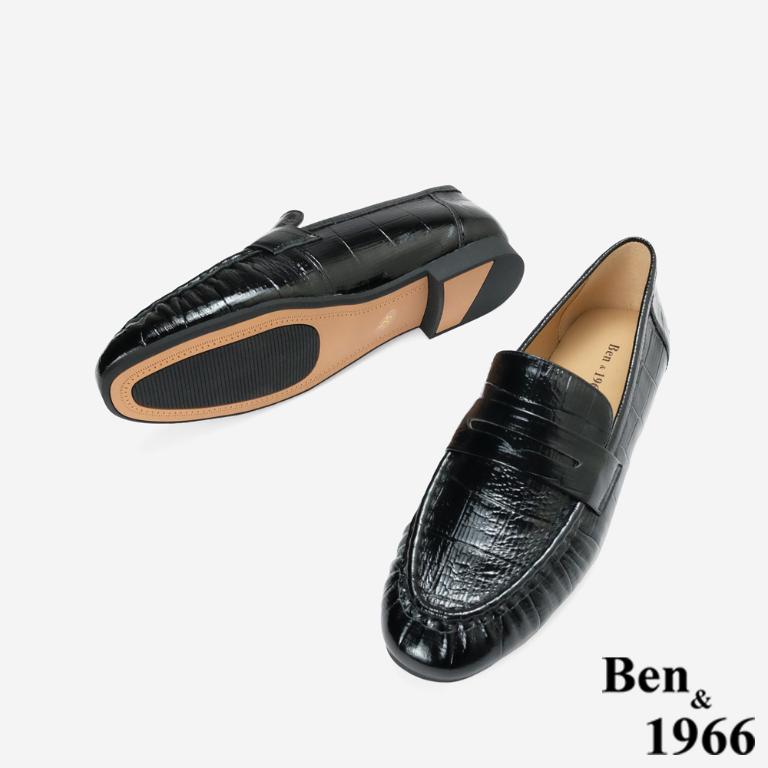 Ben&1966高級頭層牛皮簡約個性樂福鞋-黑(256291)