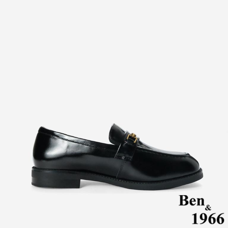 Ben&1966高級牛油皮個性方頭舒適樂福鞋-黑(256121)