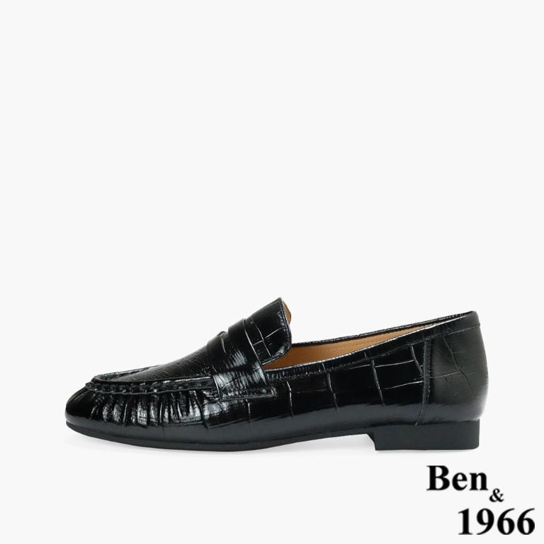 Ben&1966高級頭層牛皮簡約個性樂福鞋-黑(256291)