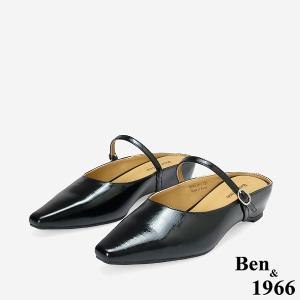 Ben&1966高級頭層牛皮質感優雅內增高穆勒拖-黑(256271)