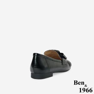 Ben&1966高級頭層牛皮個性方釦樂福鞋-黑(256131)