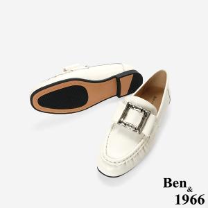 Ben&1966高級頭層牛皮個性方釦樂福鞋-米白(256132)